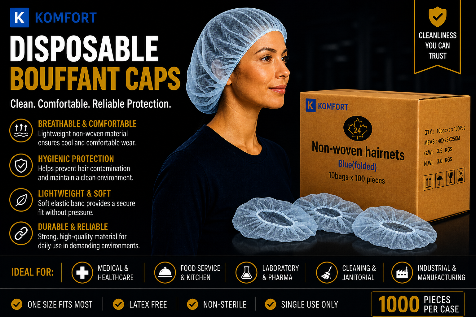 Folded Bouffant Caps — Blue