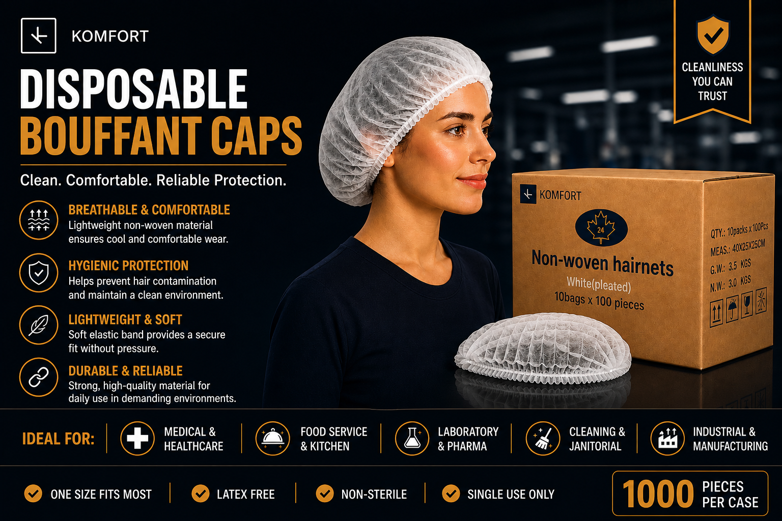 Folded Bouffant Caps — White