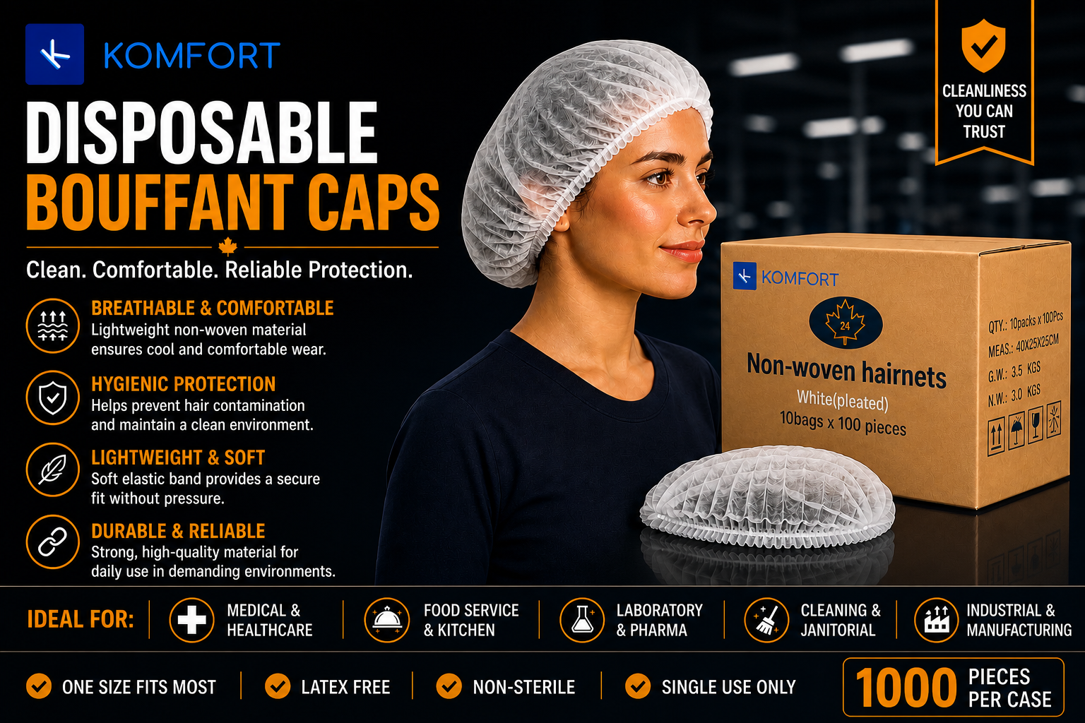 Pleated Bouffant Caps — White