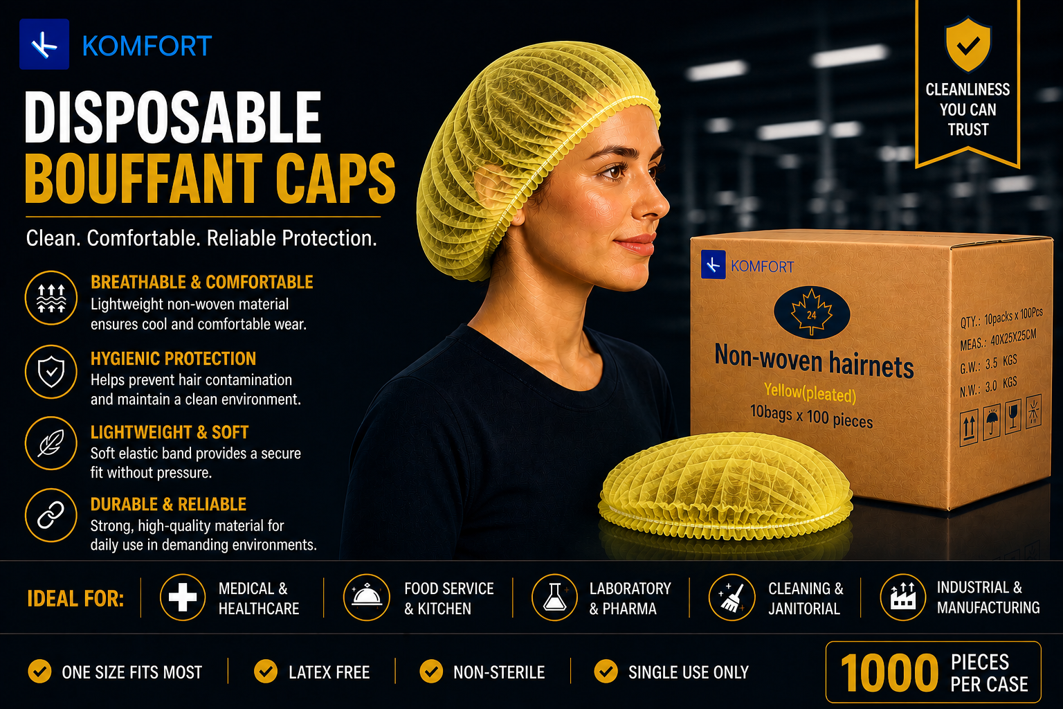 Pleated Bouffant Caps — Multicolour (HACCP Coded)