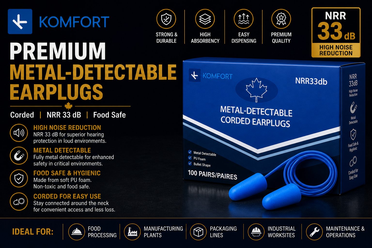 Bullet Shape Metal Detectable Earplugs