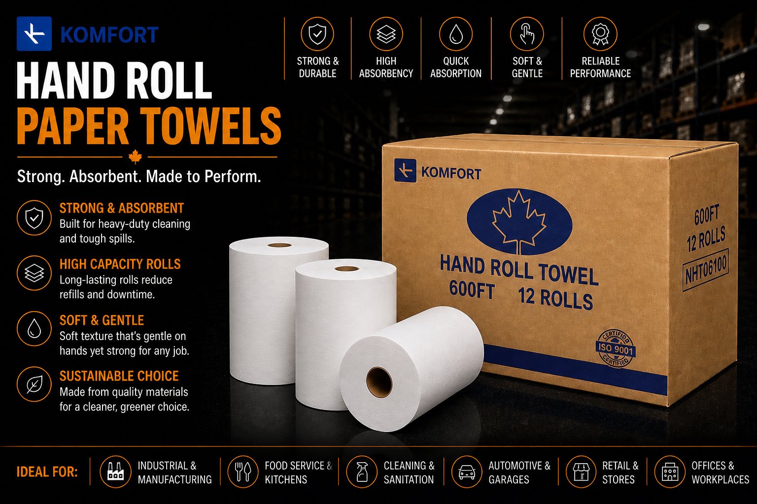 Hand Roll Paper Towels (600 / 800 / 1000 ft)