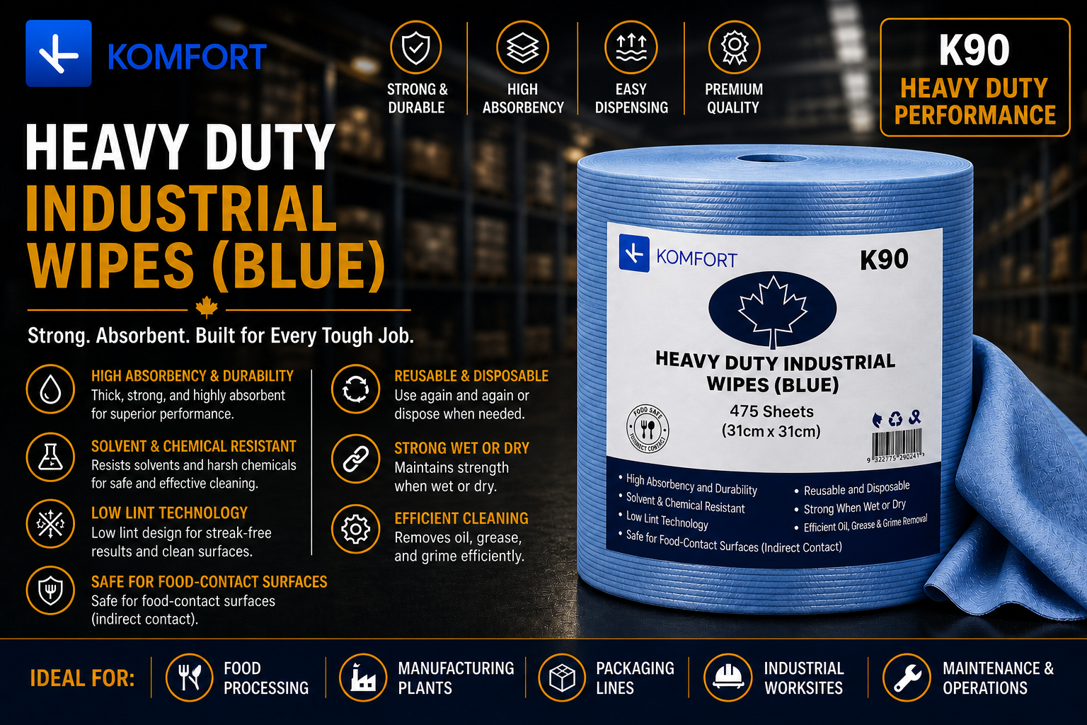K90 Plus Heavy Duty Industrial Wipes