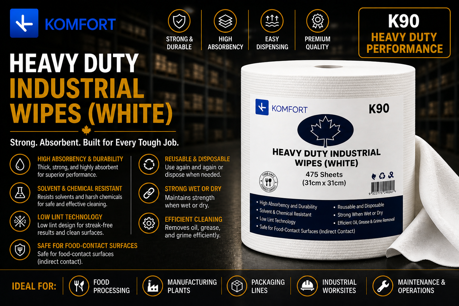 K90 Heavy Duty Industrial Wipes