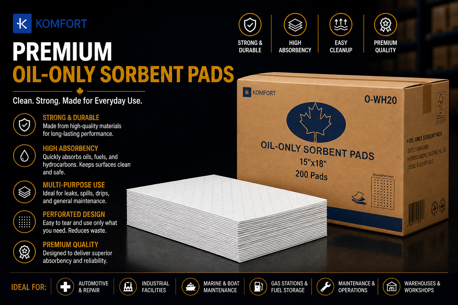 Sorbent Pads — White (Oil-Only)