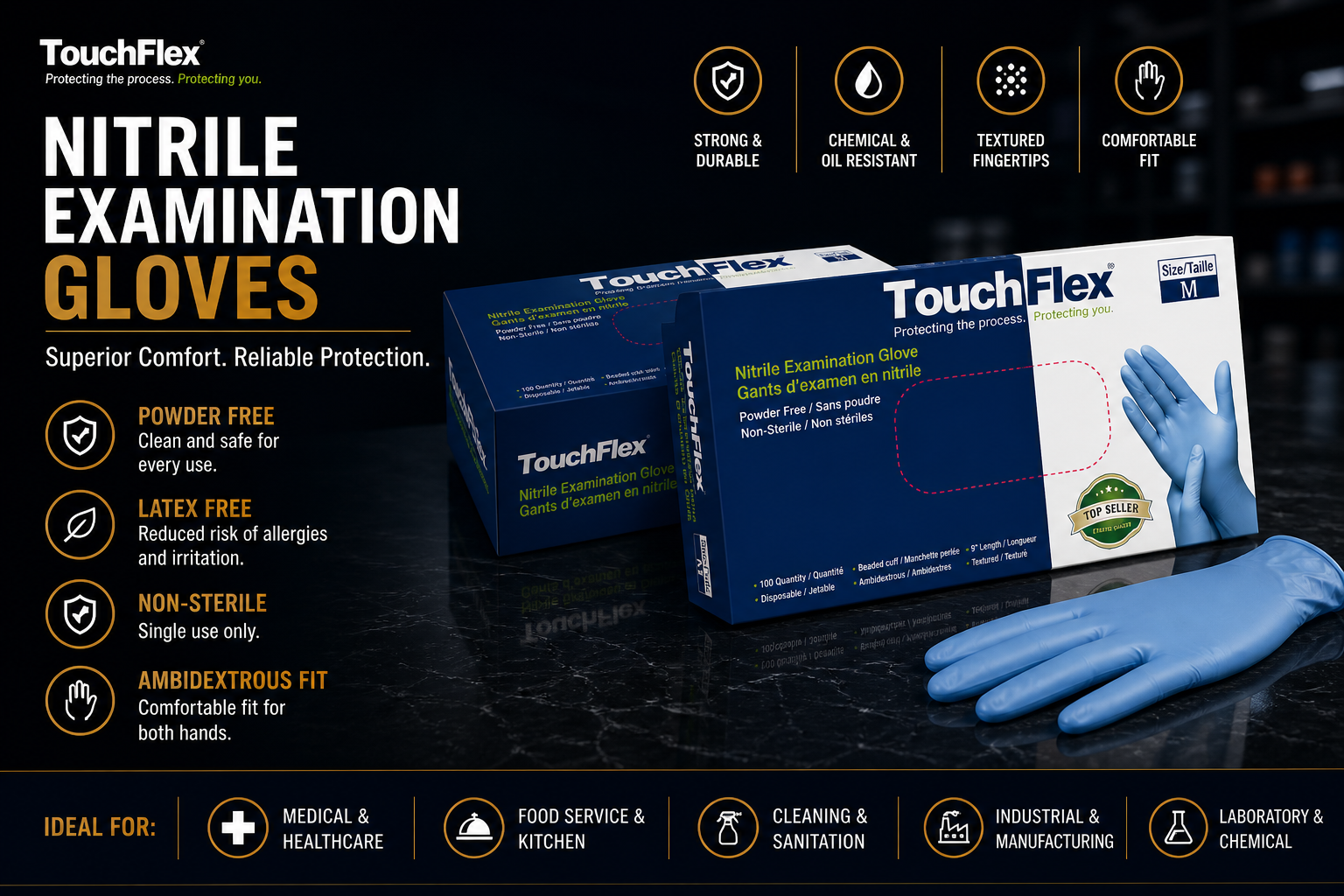 TouchFlex Blue Nitrile Examination Gloves
